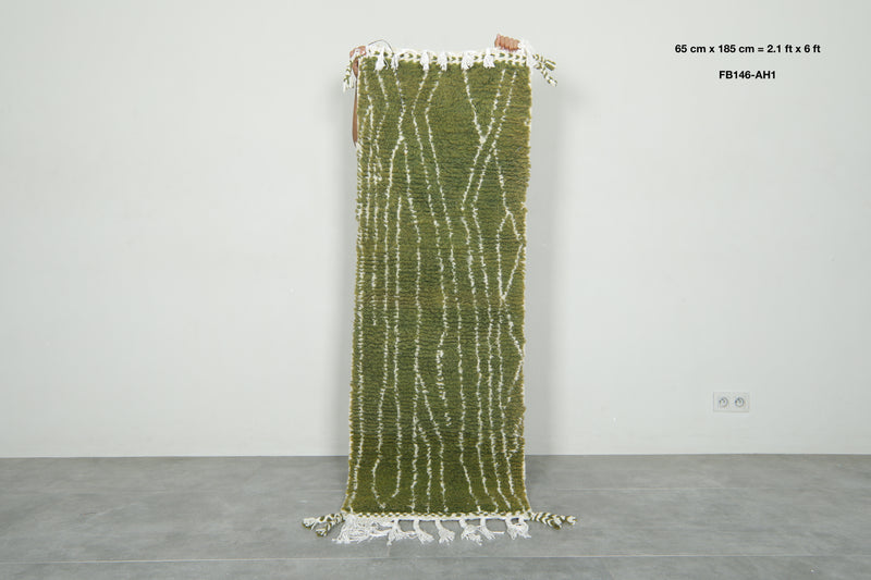 Moroccan wool runner – Olive green beni ourain style - 2.1 ft x 6 ft