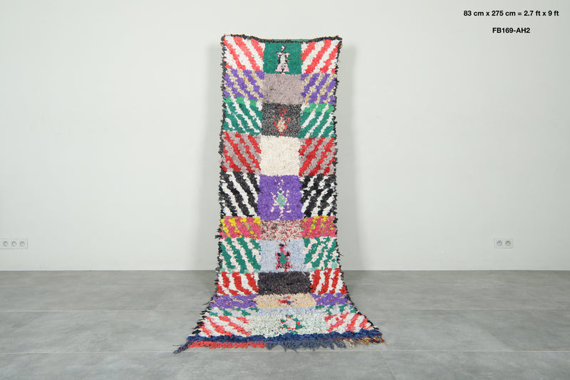 Handmade Moroccan boucherouite runner rug - 2.7 ft x 9 ft