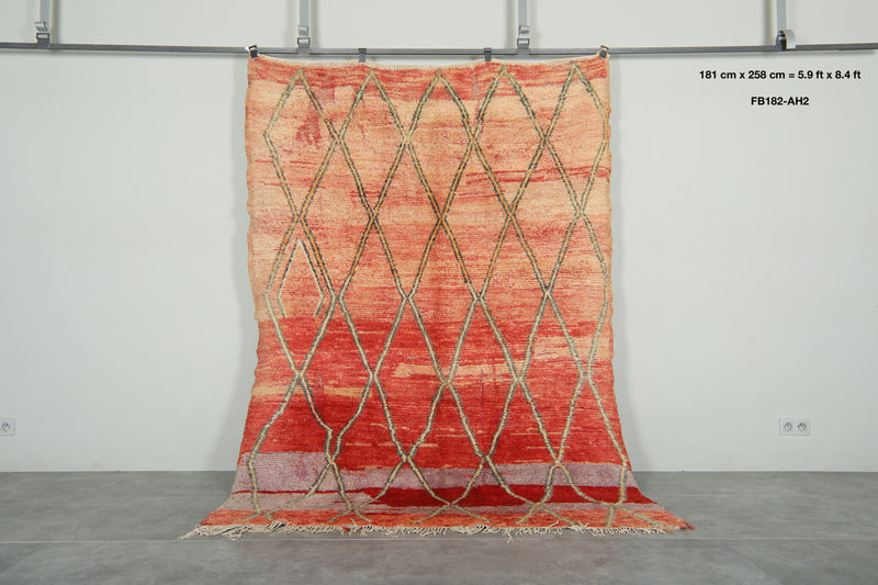 Orange & Red Moroccan carpet - 5.9 ft x 8.4 ft - Wool geometric rug - Moroccan Rug