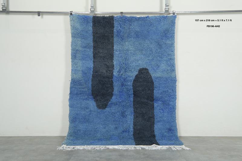 Blue & black beni ourain rug - 5.1 ft 7.1 ft - Handmade rug