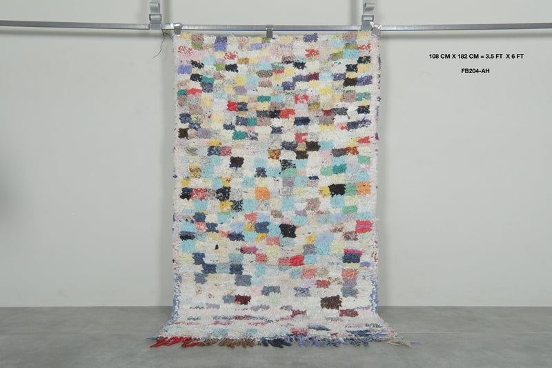 Colorful Moroccan Boucherouite Rug – 3.5 x 6 Feet Handwoven Shag Carpet - Boucherouite Rugs