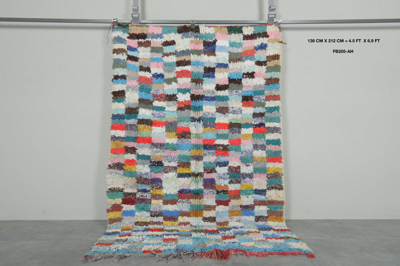 Colorful Moroccan Boucherouite Rug – 4.5 x 6.9 Feet Handwoven Shag Carpet - Boucherouite Rugs