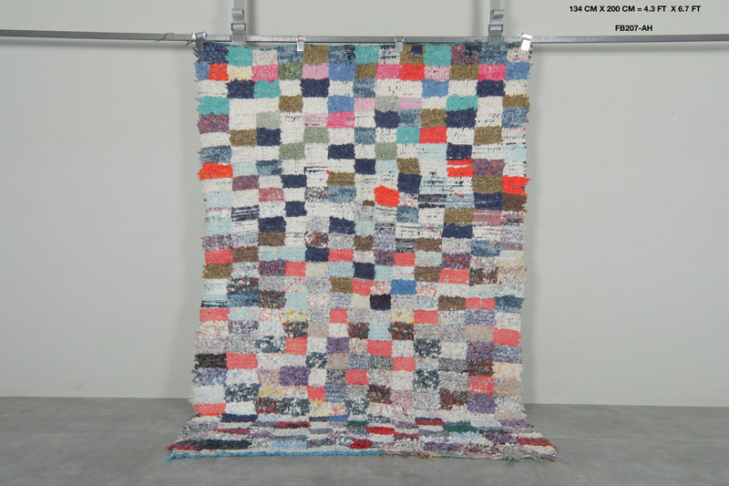 Colorful Moroccan Boucherouite Rug – 4.3 x 6.7 Feet Handwoven Shag Carpet - Boucherouite Rugs