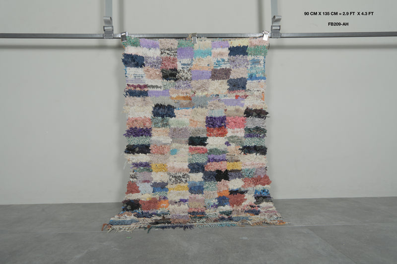 Colorful Moroccan Boucherouite Rug – 2.9 x 4.3 Feet Handwoven Shag Carpet - Boucherouite Rugs