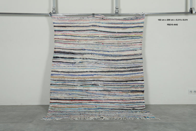 Multicolor striped Moroccan rug - 5.3 ft x 6.8 ft - Handwoven wool carpet