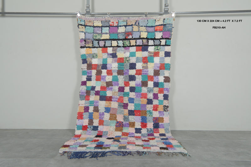 Colorful Moroccan Boucherouite Rug – 4.2 x 7.2 Feet Handwoven Patchwork Carpet - Boucherouite Rugs