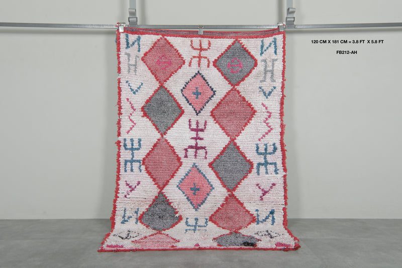 Tribal Moroccan Boucherouite Rug – 3.8 x 5.8 Feet Handwoven Diamond Motif Carpet - Boucherouite Rugs