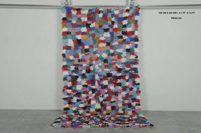 Vibrant Patchwork Boucherouite Rug – 4.1 x 7.3 Feet