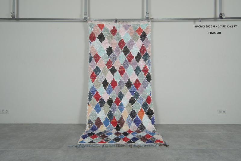Pastel Diamond Moroccan Boucherouite Rug – 3.7 ft x 8.2 ft - Boucherouite Rugs