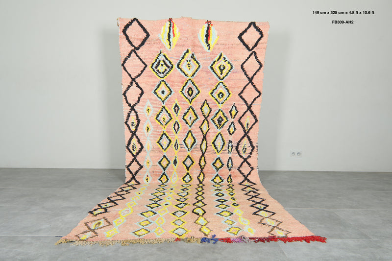 Pink Moroccan azilal rug - 4.8 ft x 10.6 ft - Geometric wool carpet - Azilal rugs