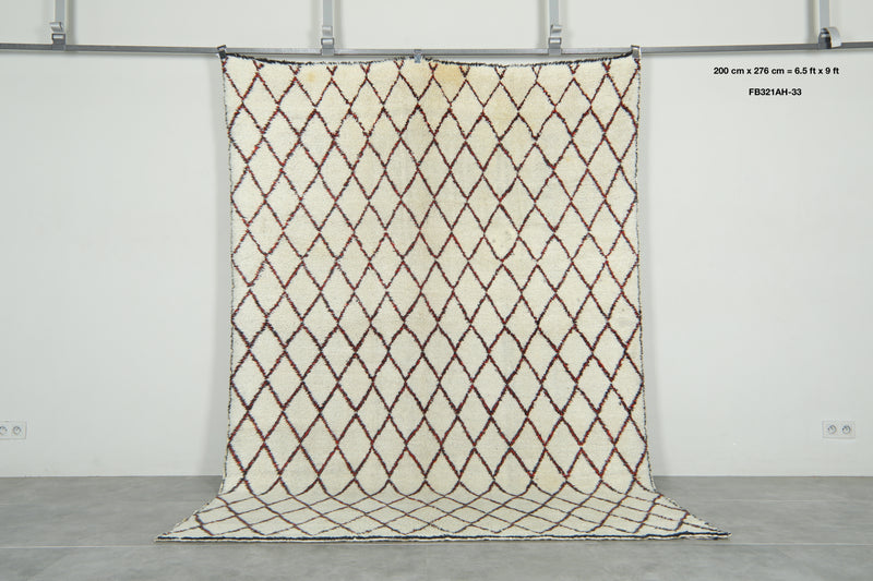 Beige Moroccan rug with black & red diamond design - 6.5 ft x 9 ft