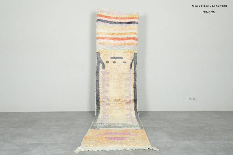 Beige Moroccan runner rug - 2.3 ft x 10.2 ft - Handwoven wool carpet