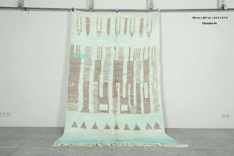 Blue & beige Moroccan geometric rug - 5.4 ft x 8.7 ft