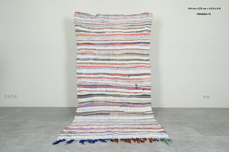 Flat woven Moroccan rug - Multicolor striped wool carpet - 4.3 ft x 9 ft
