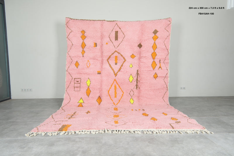 Pink beni ourain Moroccan rug with geometric detailed - 7.3 ft x 9.8 ft