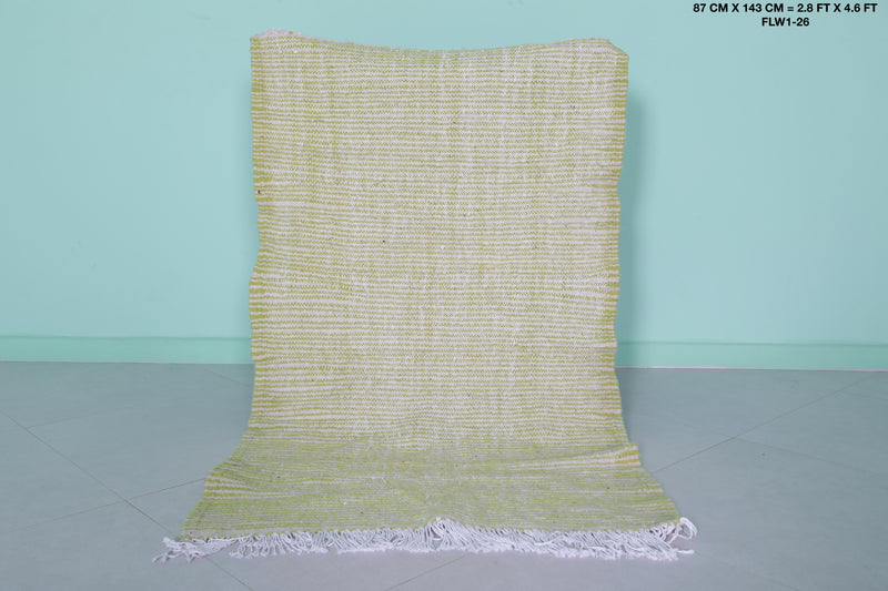 Green Moroccan Rug - 2.8 X 4.6 Feet | Vibrant Handwoven Design - Flat woven rugs