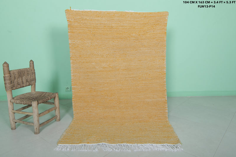 Bright Yellow Moroccan Rug - 3.4 X 5.3 Feet | Handwoven Style - Flat woven rugs