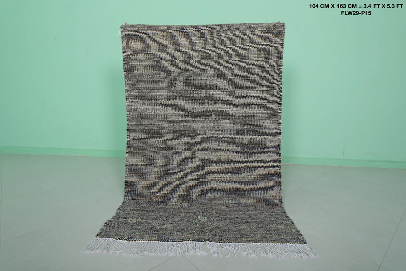 Black and White Moroccan Rug - 3.4 X 5.3 Feet | Handwoven Elegance - Flat woven rugs