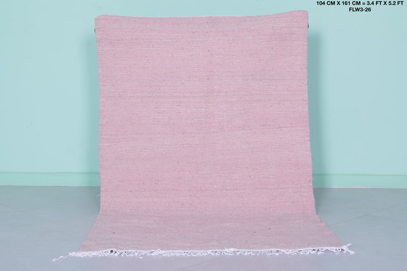 Soft Pink Moroccan Rug - 3.4 X 5.2 Feet | Handwoven Elegance - Flat woven rugs