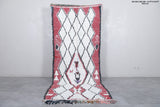 White and Red Moroccan Boucherouite Rug 3.5 x 8.6 Feet