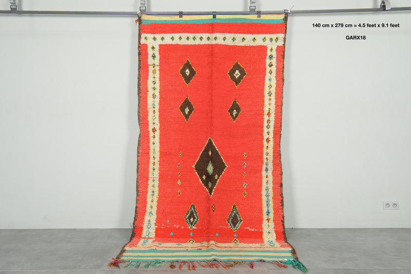 Red azilal Moroccan rug with geometric design - 4.5 feet x 9.1 feet