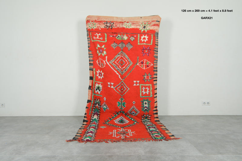 Azilal Moroccan rug - Red wool with berber symbols - 4.1 feet x 8.8 feet