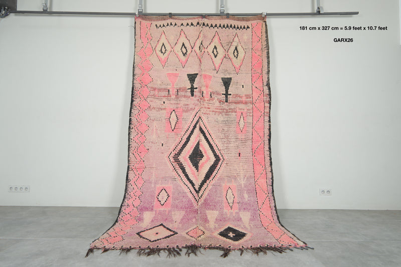 Pink & black geometric Moroccan azilal rug - 5.9 feet x 10.7 feet