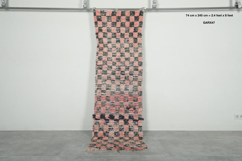 Checkered runne rug 2.4 ft x 8 ft - Handmade