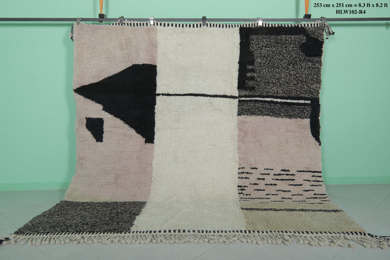 Beni ourain Moroccan rug - 8.3 x 8.2 ft | Handwoven abstract design