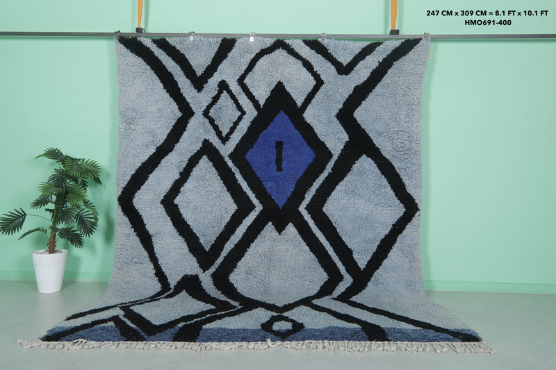 Azilal Rug - Blue Beni Ourain Rug 8.1 x 10.1 Ft - moroccan rug