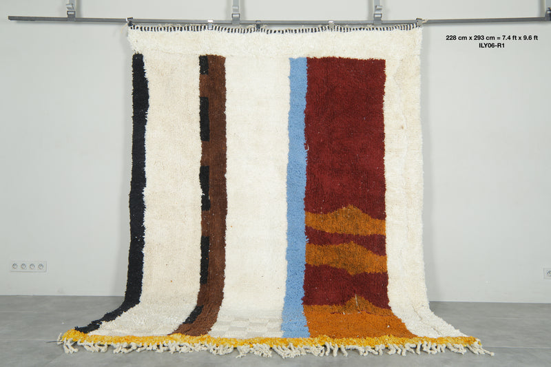 Abstract moroccan rug 7.4 x 9.6 feet Beni ourain rug - Handmade berber rug