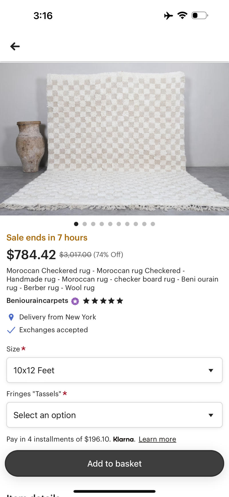 Custom rug 10x12 no fringes