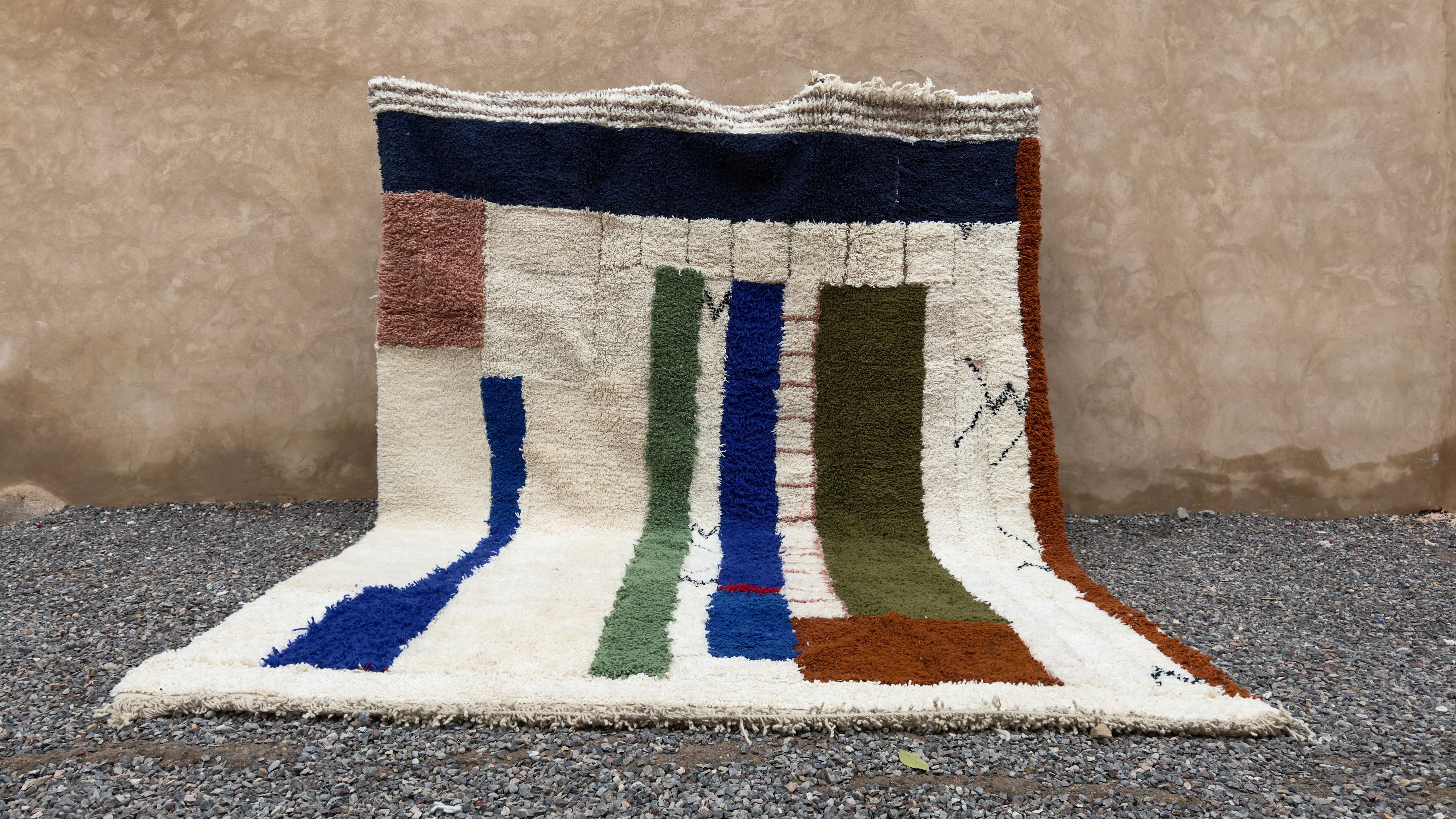 Cream Moroccan wool rug with bold vertical stripes - 8.8 FT X 12 FT ...