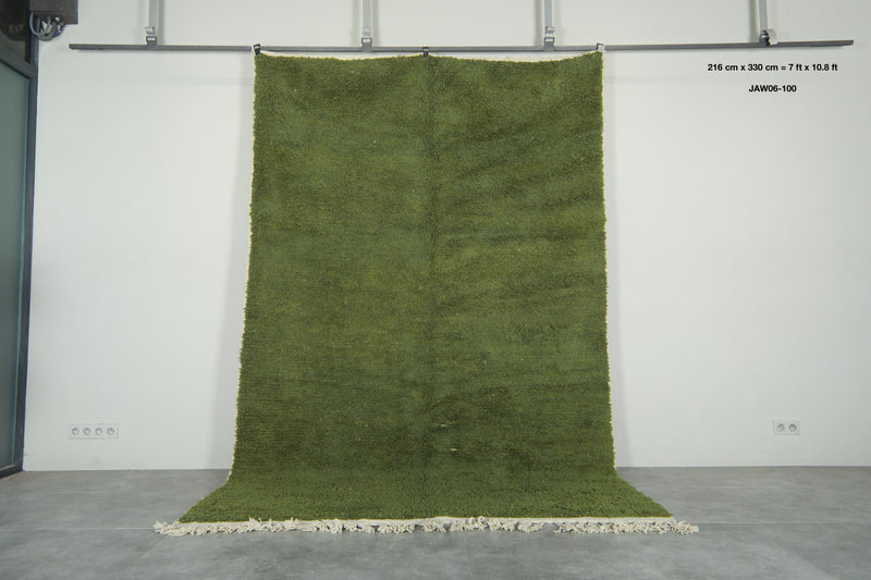 Green Moroccan beni ourain rug - 7 ft x 10.8 ft - Minimalist wool rug - Beni ourain rugs