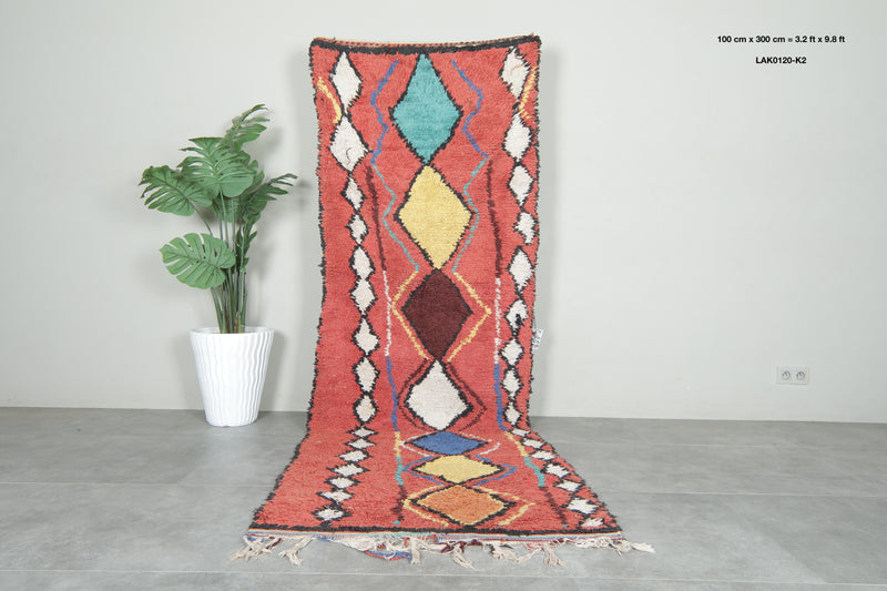 Terracotta red Moroccan runner rug - Diamond pattern - 3.2 ft x 9.8 ft
