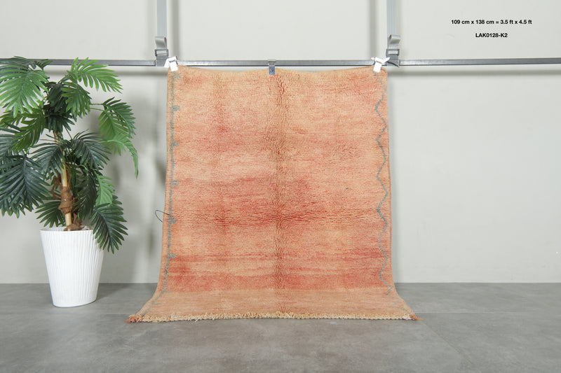 Peach Moroccan minimalist wool rug - 3.5 ft x 4.5 ft