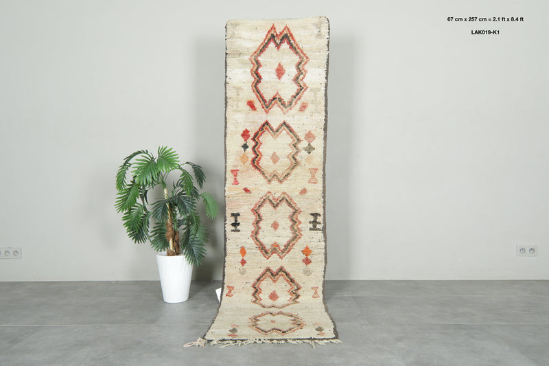 Beige Moroccan runner rug with geometric design - 2.1 ft x 8.4 ft
