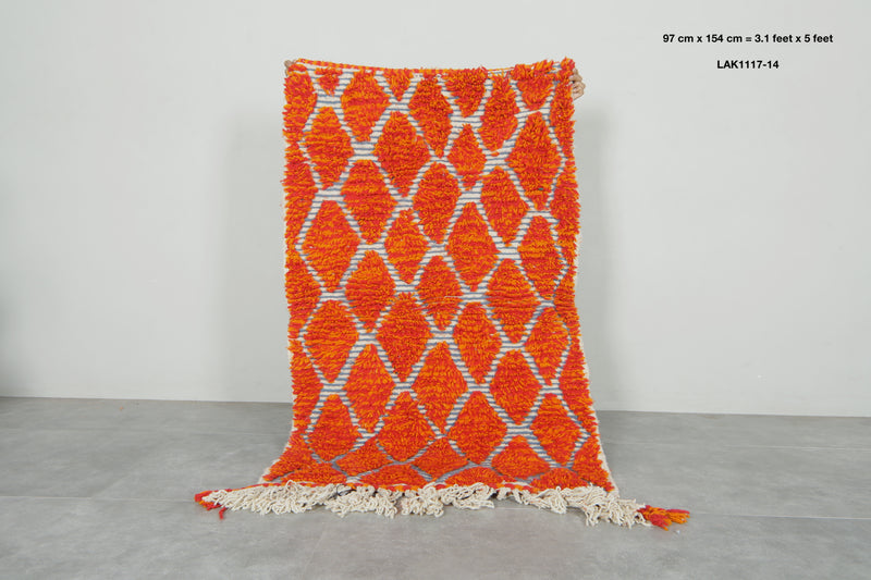 Orange Moroccan rug with geometric diamond design - 3.1 ft x 5 ft