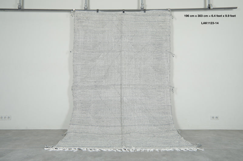 Gray & white striped Moroccan flatwoven rug - 6.4 ft x 9.9 ft
