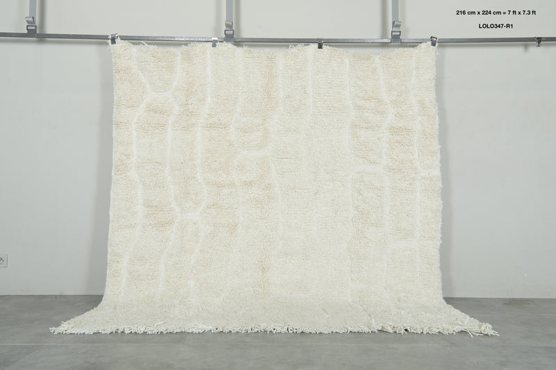 Handmade cream Moroccan rug - Minimalist berber design - 7 ft x 7.3 ft