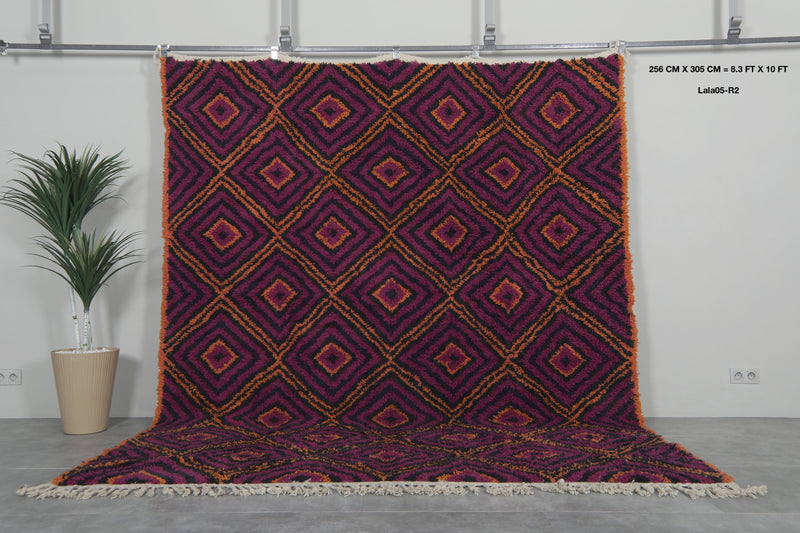 Geometric Moroccan rug - Purple, black & orange - 8.3 FT X 10 FT
