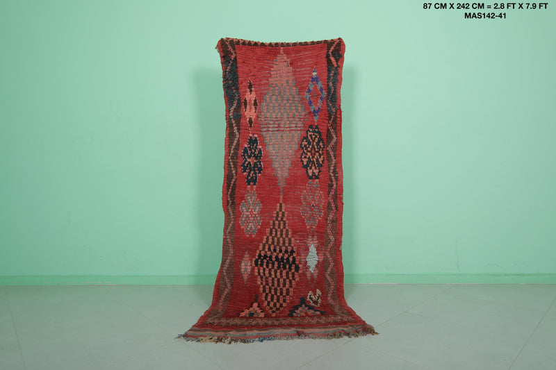 Moroccan Runner Rug 2.8 x 7.9 FT - Bold Red Bohemian Charm - moroccan rug