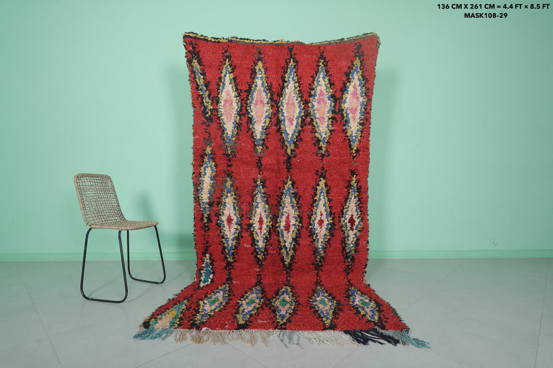 Large Moroccan Rug - 4.4 X 8.5 Feet | Vibrant Tribal Design - Boucherouite Rugs