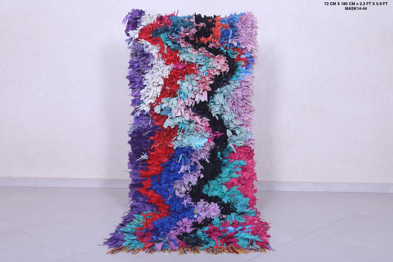 Moroccan Berber Rug – 2.3 x 5.9 Feet – Vibrant Abstract Handwoven Art - Boucherouite Rugs