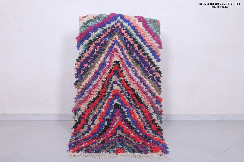 Chevron Pattern Moroccan Berber Rug - 2.7 x 5.3 Feet - Boucherouite Rugs