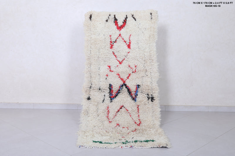 Moroccan Berber Rug | 2.4 X 5.8 Feet Vibrant Handwoven - Boucherouite Rugs