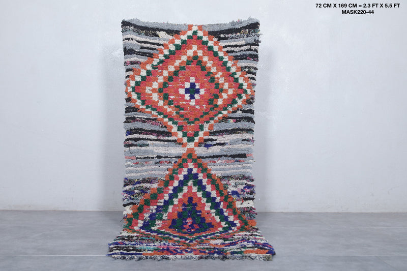 Vivid Moroccan Berber Rug - 2.3 x 5.5 Feet - Boucherouite Rugs