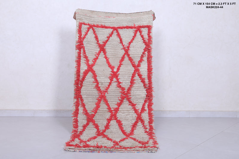 Moroccan Berber Rug with Red Diamond Pattern - 2.3 x 5 Feet - Boucherouite Rugs