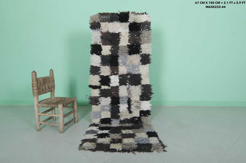 Moroccan Berber Rug – 2.1 x 5.9 Feet – Checkered Handwoven Design - Boucherouite Rugs