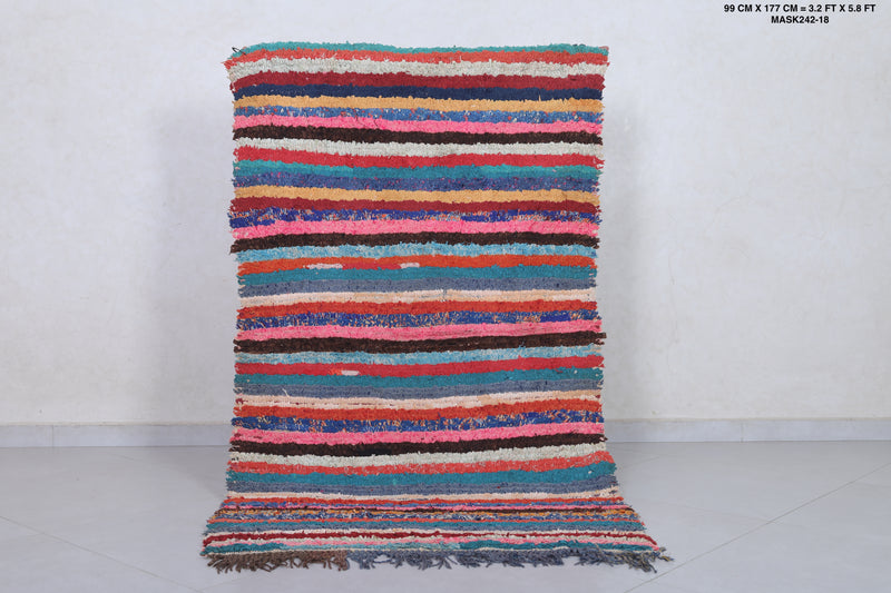 Colorful Striped Moroccan Rug - 3.2 X 5.8 Feet - Boucherouite Rugs